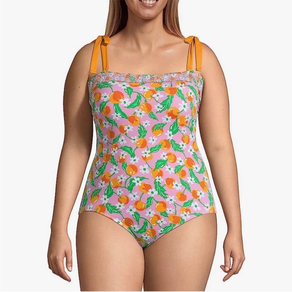 Draper James Pink Orange Floral One-Piece Swimsuit